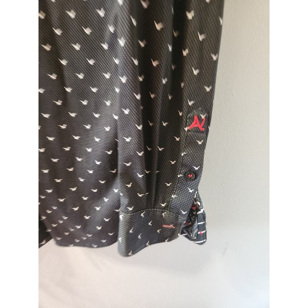 Au Noir Dress Shirt Black Long Sleeves Size 4 Bird Pattern - Picture 2 of 10